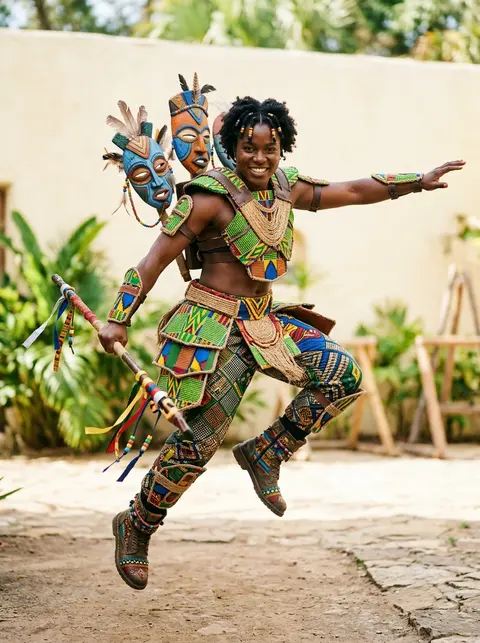 Cosplay festival afro-futuriste en plein saut